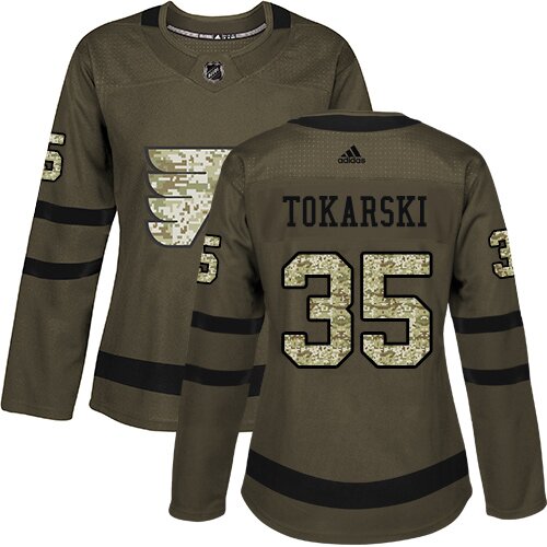 Women's Philadelphia Flyers #35 Dustin Tokarski Adidas Green Authentic Salute To Service NHL Jersey