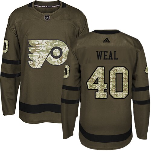 Men's Philadelphia Flyers #40 Jordan Weal Green Authentic Salute To Service Hockey Jersey