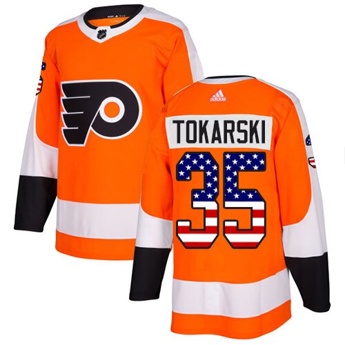 Youth Philadelphia Flyers #35 Dustin Tokarski Adidas Orange Authentic USA Flag Fashion NHL Jersey