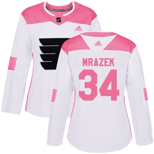 Women's Philadelphia Flyers #34 Petr Mrazek Adidas White/Pink Authentic Fashion NHL Jersey