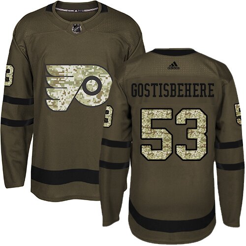 Men's Philadelphia Flyers #53 Shayne Gostisbehere Adidas Green Authentic Salute To Service NHL Jersey