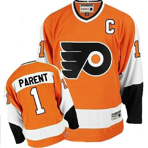 Men's Philadelphia Flyers #1 Bernie Parent CCM Orange Authentic Throwback Hockey Jersey