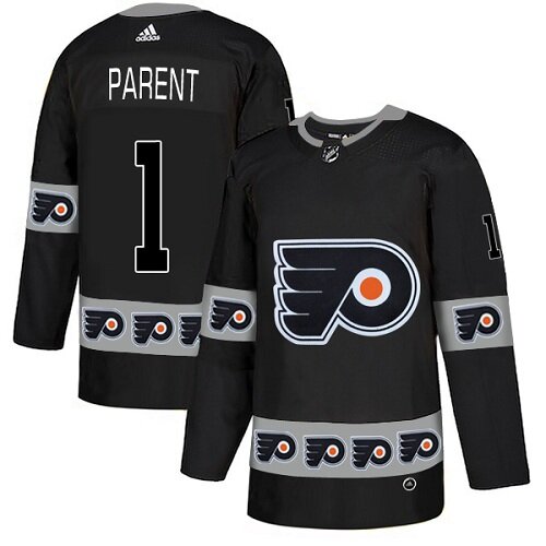 Men's Philadelphia Flyers #1 Bernie Parent Black Authentic Team Logo Fashion Hockey Jersey