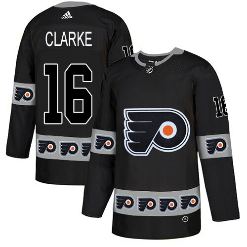 Men's Philadelphia Flyers #16 Bobby Clarke Black Authentic Team Logo Fashion Hockey Jersey