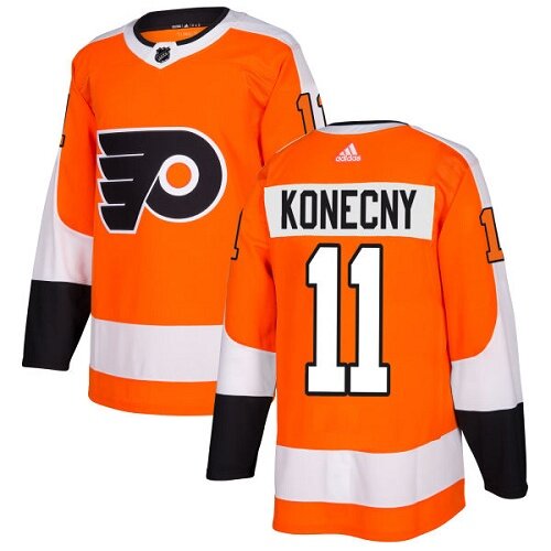 Men's Philadelphia Flyers #11 Travis Konecny Orange Home Authentic Hockey Jersey