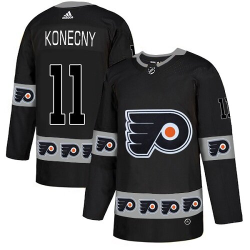 Men's Philadelphia Flyers #11 Travis Konecny Black Authentic Team Logo Fashion Hockey Jersey