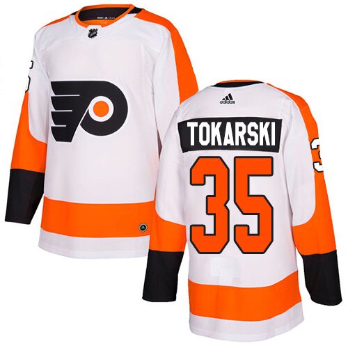 Youth Philadelphia Flyers #35 Dustin Tokarski Adidas White Away Authentic NHL Jersey