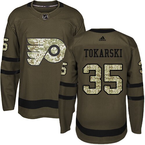 Men's Philadelphia Flyers #35 Dustin Tokarski Adidas Green Authentic Salute To Service NHL Jersey