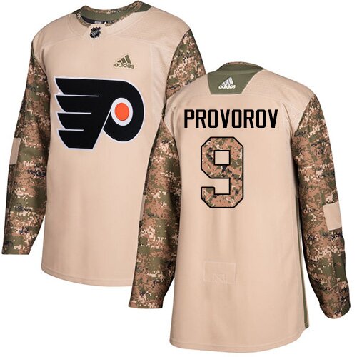 Youth Philadelphia Flyers #9 Ivan Provorov Camo Authentic Veterans Day Practice Hockey Jersey
