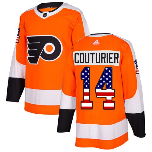 Men's Philadelphia Flyers #14 Sean Couturier Orange Authentic USA Flag Fashion Hockey Jersey